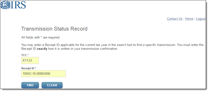 IRS webpage to check the transmission status