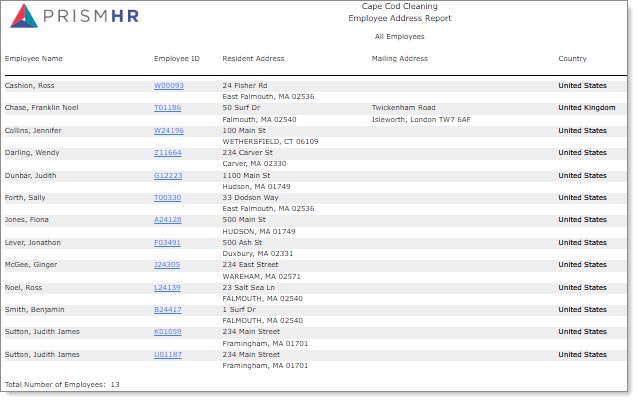 Report Address Employee Address Report