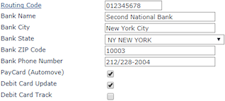 Bank routing setup with PayCard enabled
