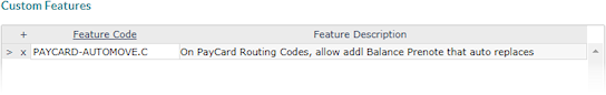 Feature Code PAYCARD-AUTOMOVE.C