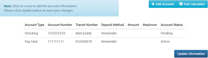 Checking account and pay card accounts set up