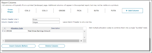Example report column setup